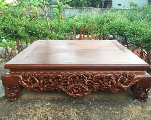 Sập ngũ phúc kim tiền mai cài thọ kt 1m8 x22 gụ Lào